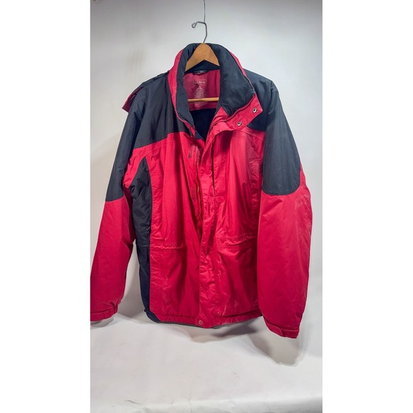 L.L. Bean Other - LL Bean Mens XL Red Insulated Ski Jacket Hooded Goggle Pocket Primaloft RN71341